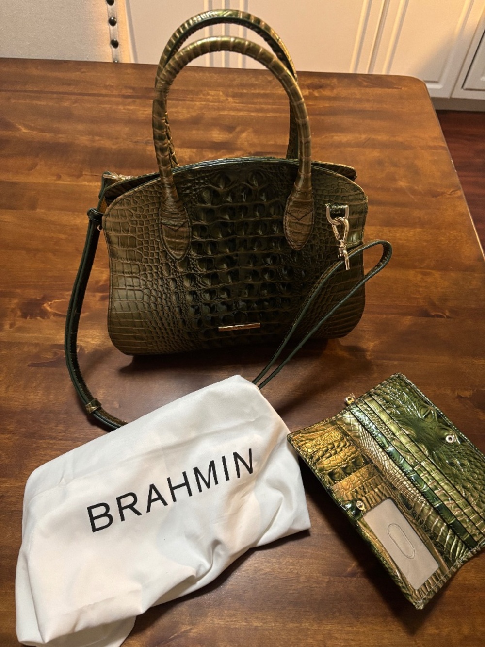 Brahmin bag olive green with wallet